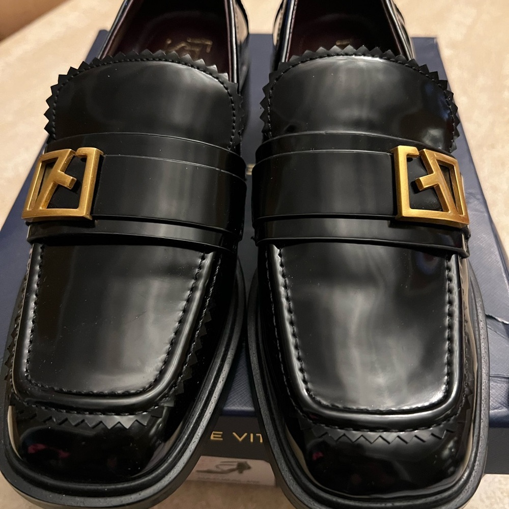 Franco Sarto - Gloria Black Loafers with Gold Accent - Picture 1 of 7